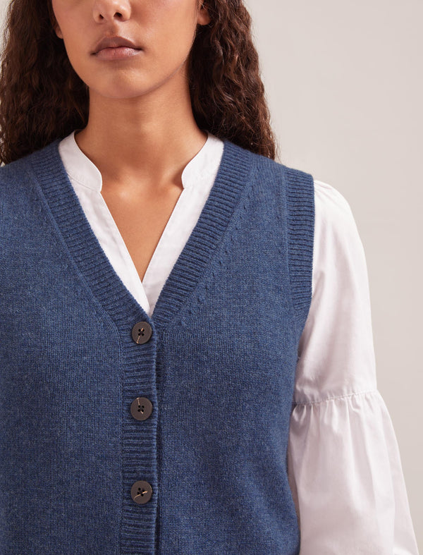 Wesley Cashmere Blend V Neck Waistcoat - Denim Blue