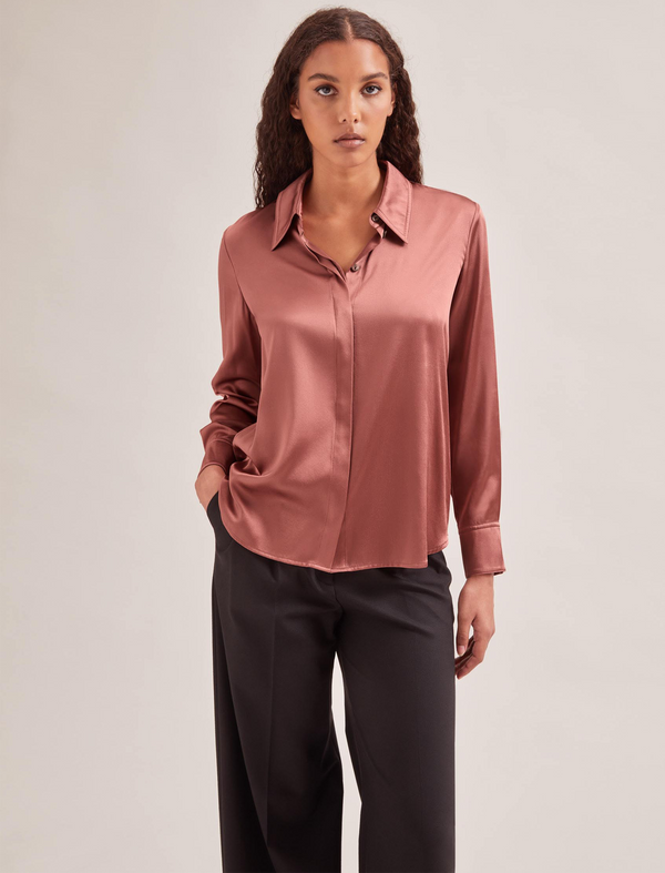 Skyla Silk Satin Shirt - Blush
