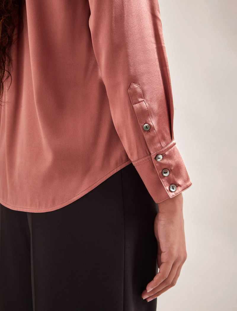 Skyla Silk Satin Shirt - Blush