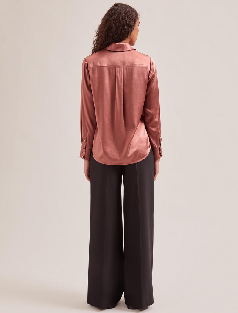 Skyla Silk Satin Shirt - Blush