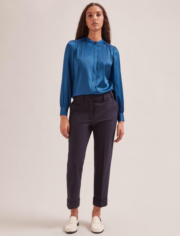 Bailey Silk Satin Shirt - Blue