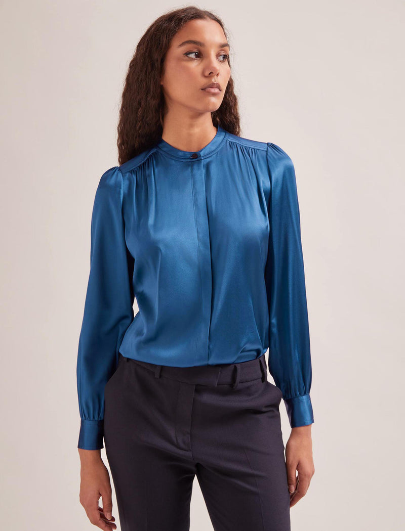 Bailey Silk Satin Shirt - Blue