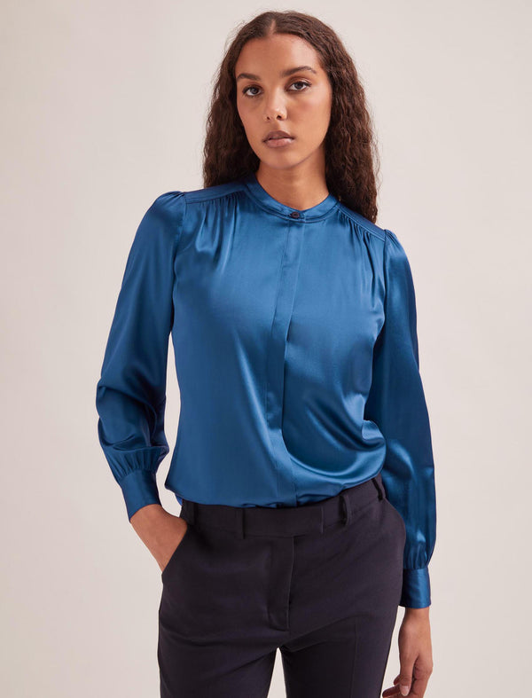 Bailey Silk Satin Shirt - Blue