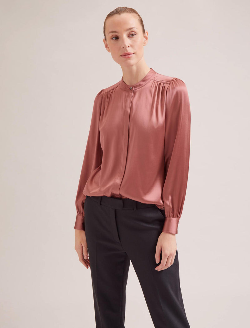Bailey Silk Satin Shirt - Blush