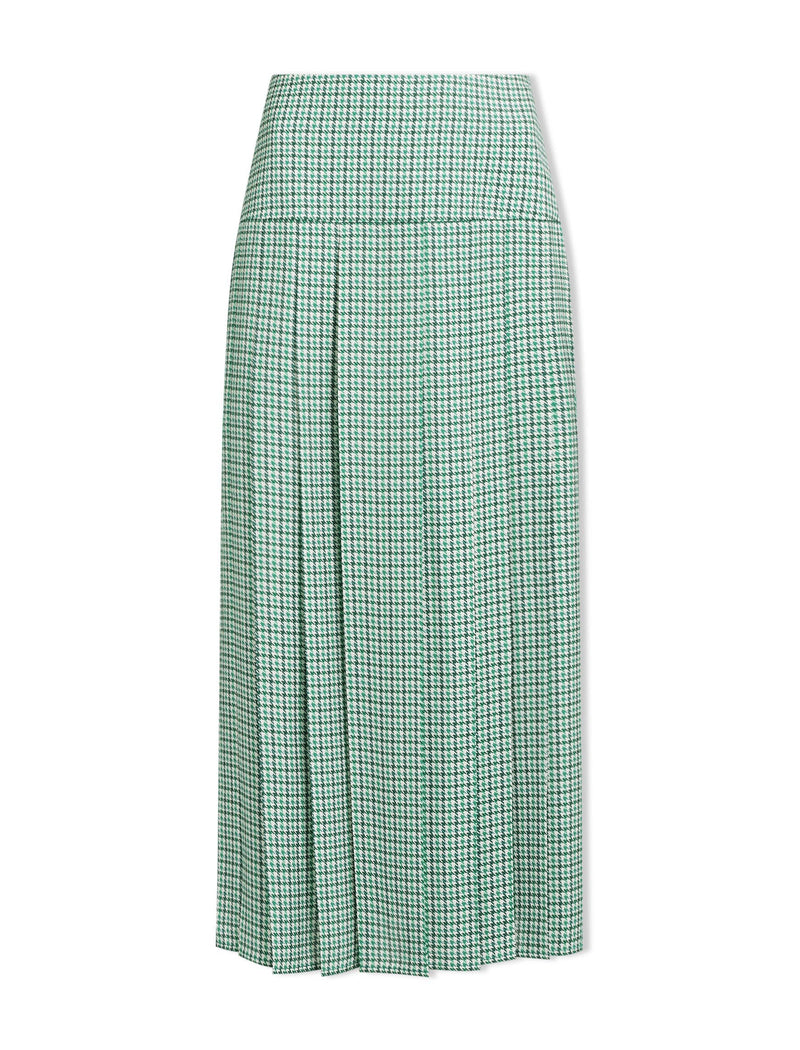 Sienna Maxi Skirt - Ecru Green Houndstooth Print