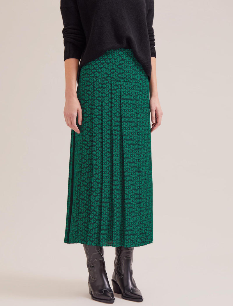 Sienna Maxi Skirt - Green Black Trellis Print