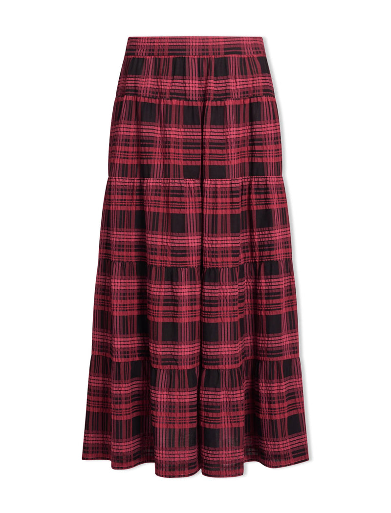 Maria Organic Cotton Seersucker Maxi Skirt - Red Black