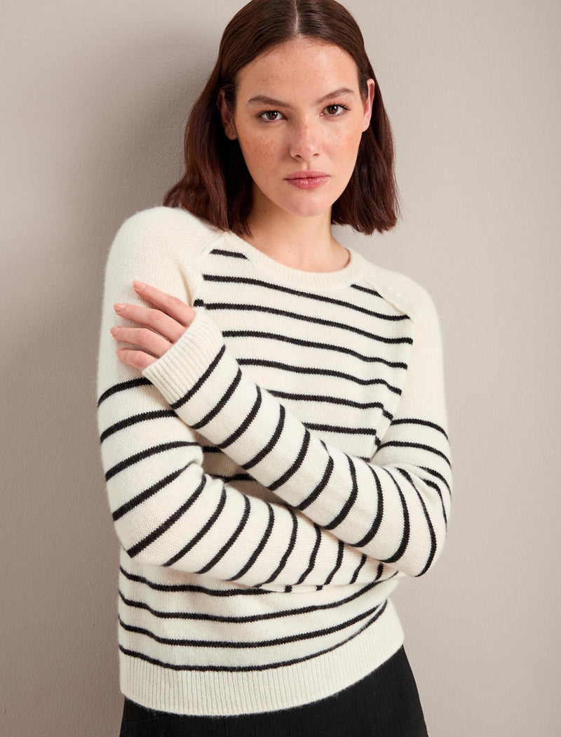 Drew Cashmere Jumper Cream Black Stripe