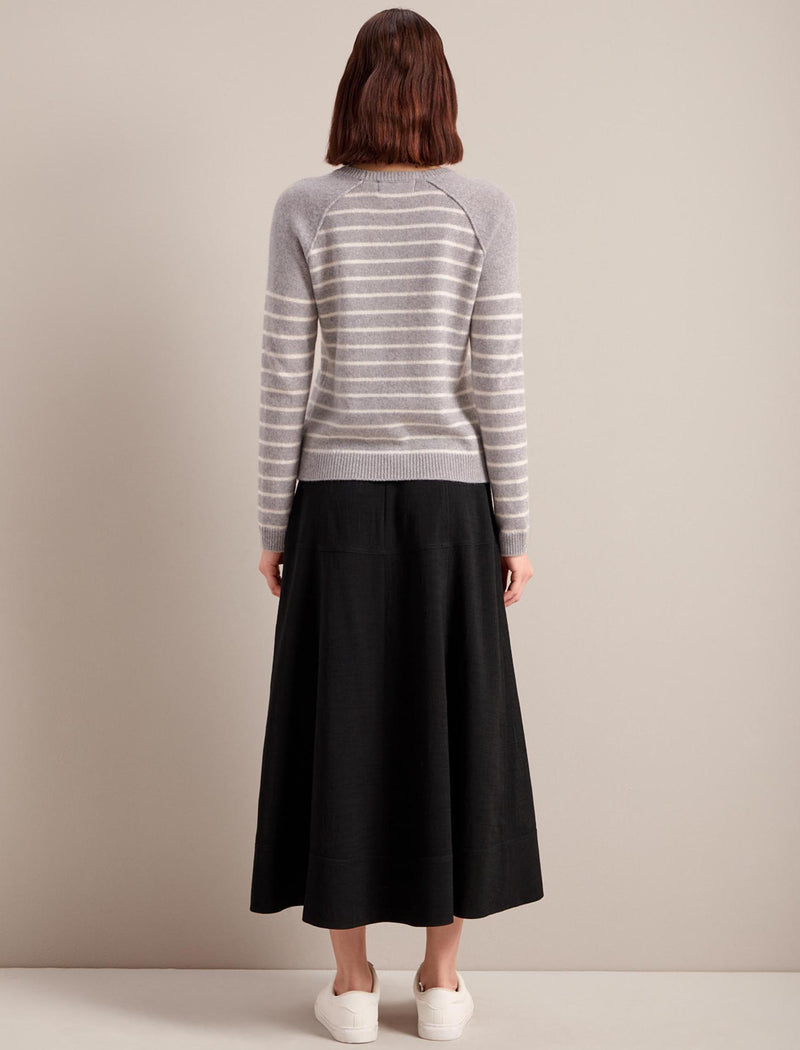 Drew Cashmere Jumper - Grey Cream Stripe