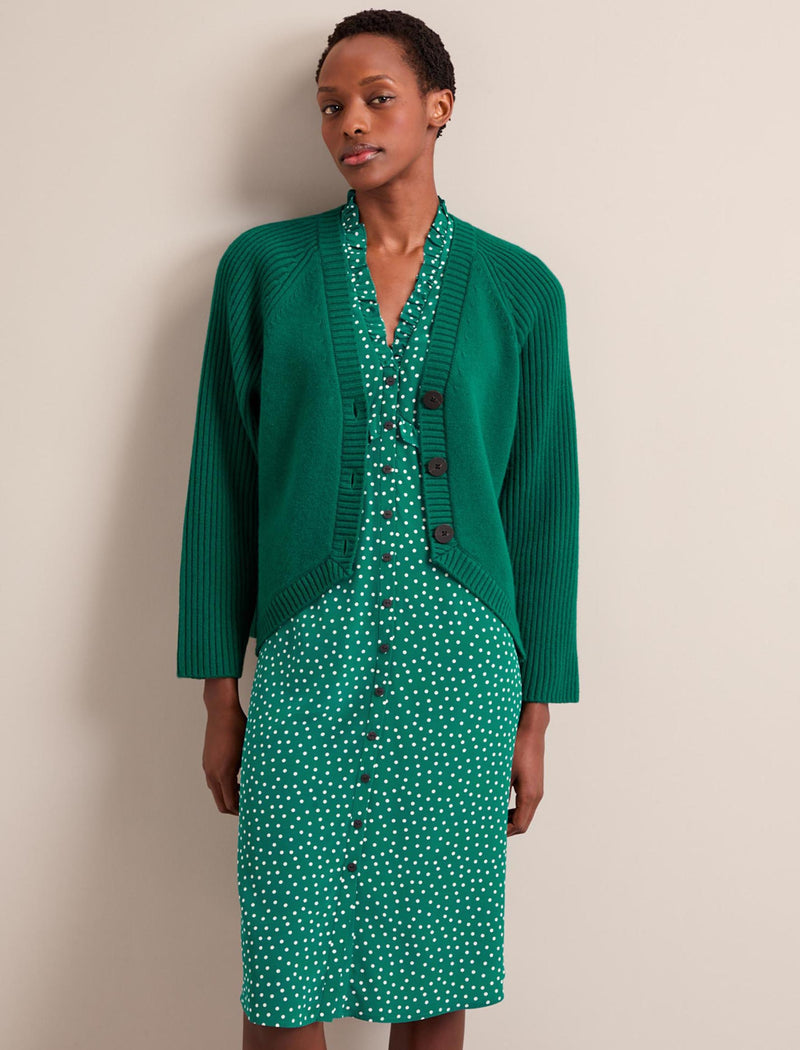 Tabby Silk Dress - Green Cream Polka Dot Print