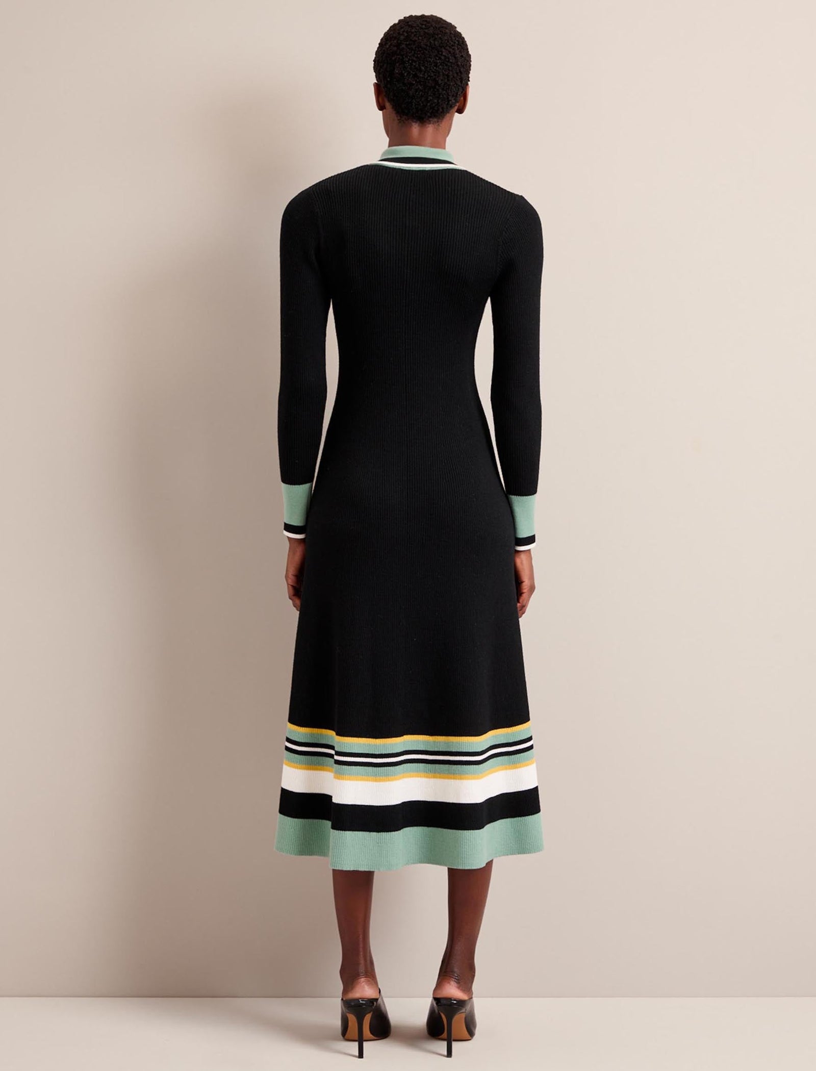 Josie Collared Merino Rib Dress - Black/Multi Colourblock Josie Collared Merino Rib Dress - Black/Multi Colourblock