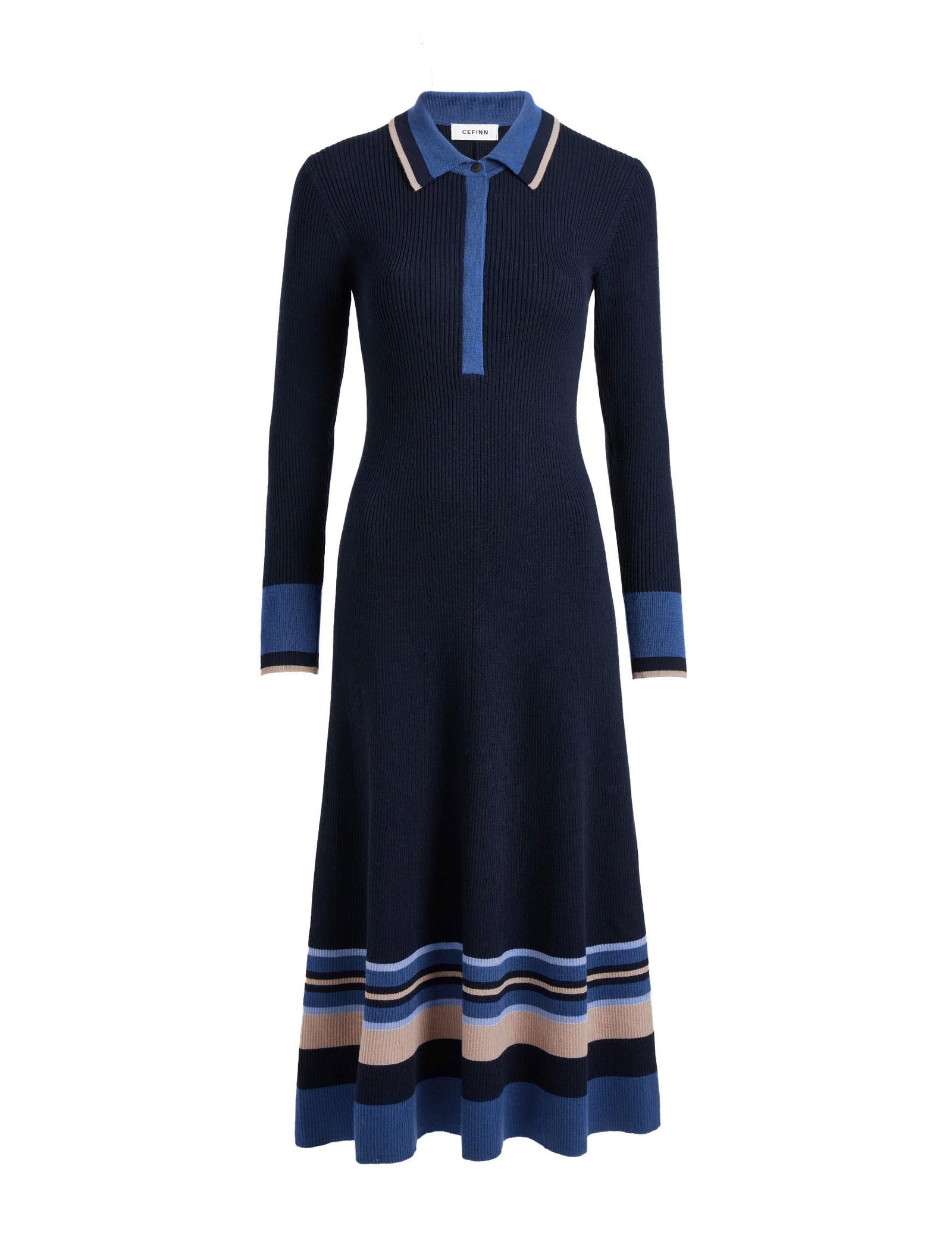 Josie Collared Merino Rib Dress - Navy/Multi Colourblock