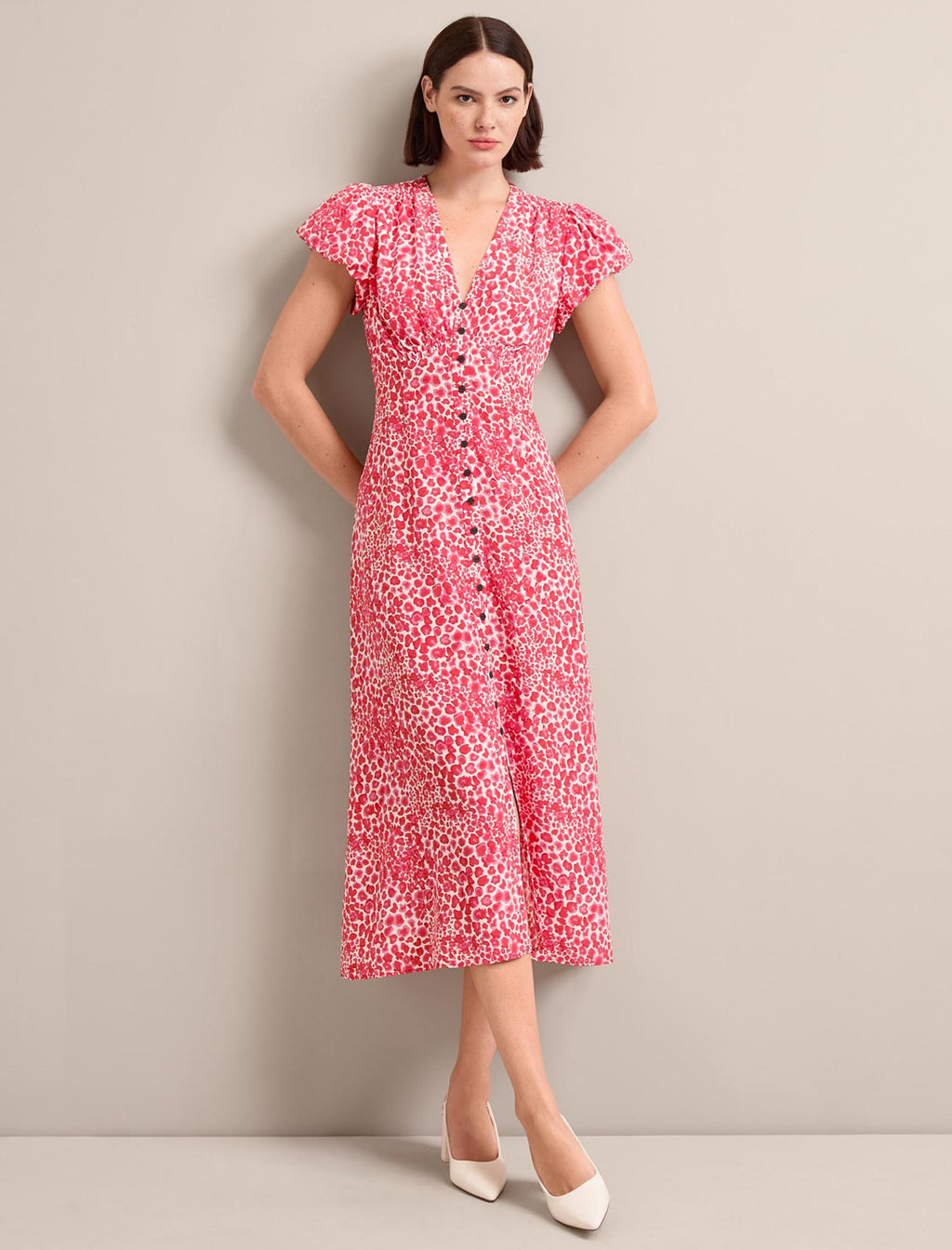 Leila Silk V Neck Maxi Dress - Red Camo Pansy Print