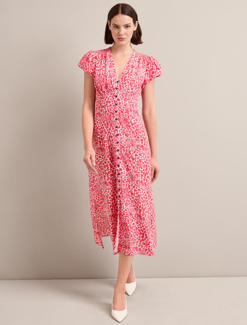 Leila Silk Maxi Dress - Red Camo Pansy Print