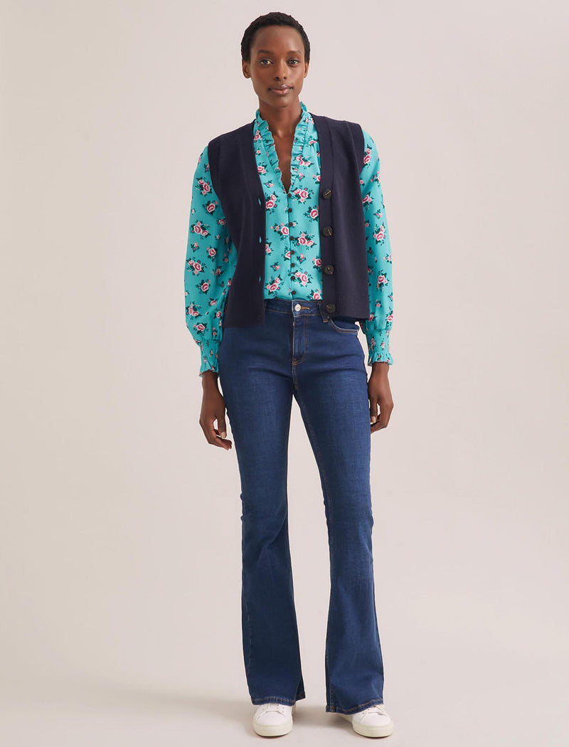 Stella Silk Shirt - Mint Posy Print