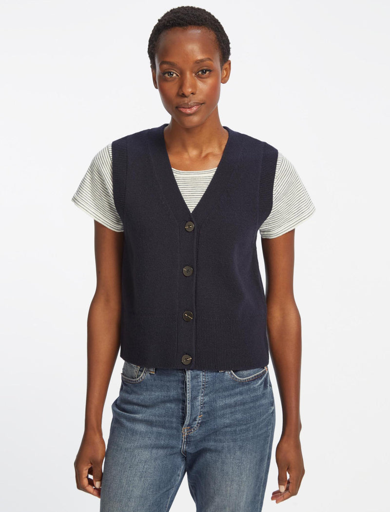 Meryl Wool V Neck Waistcoat - Navy