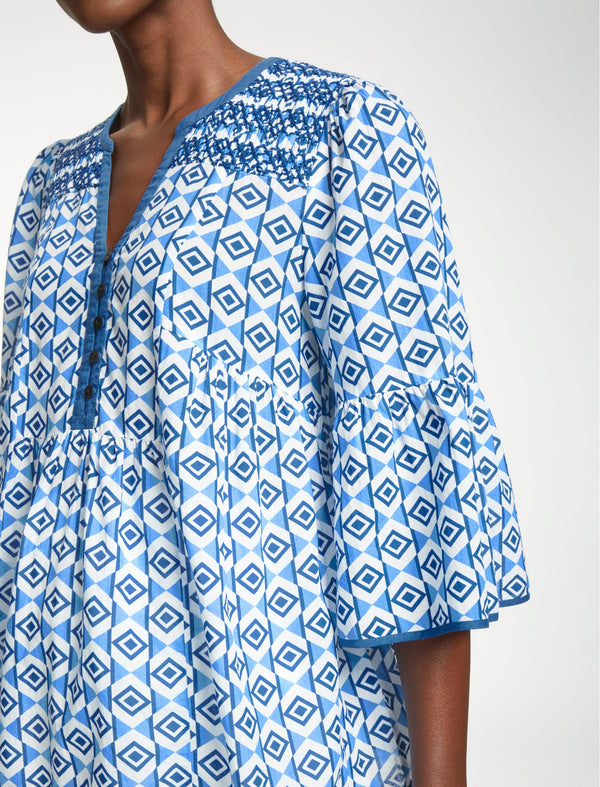 Hester Cotton Blouse - Blue Diamond Geo Print