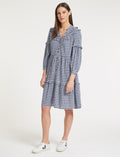 Suki Organic Cotton Seersucker Midi Dress - Blue White Check