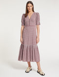 Esme Organic Cotton Seersucker Maxi Dress - Red White Check
