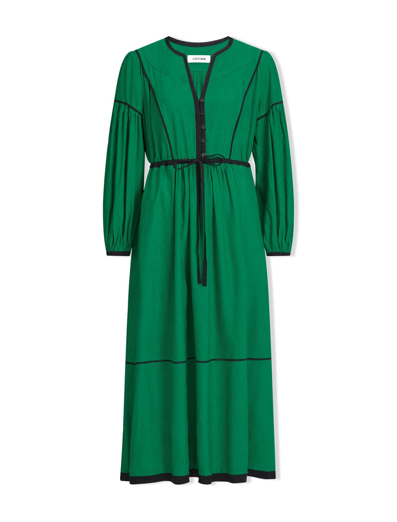 Salone Linen Blend Maxi Dress - Emerald Green Black