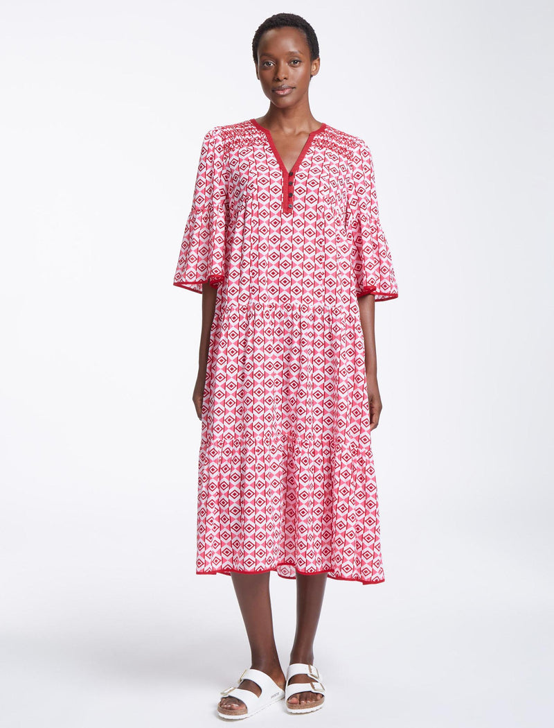 Hester Cotton Maxi Dress - Pink Diamond Geo Print