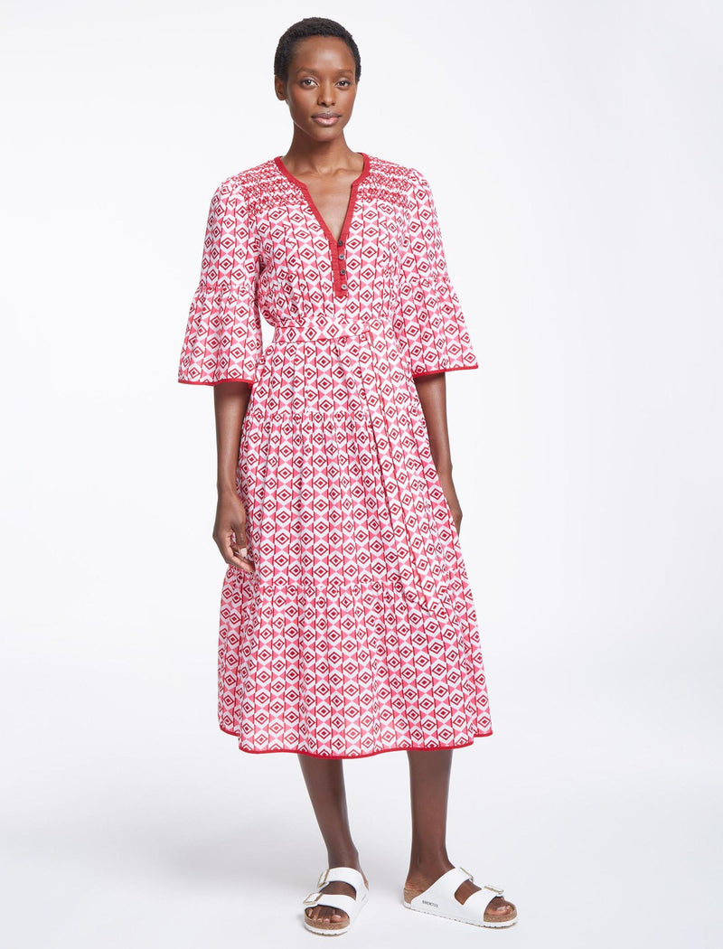 Hester Cotton Maxi Dress - Pink Diamond Geo Print