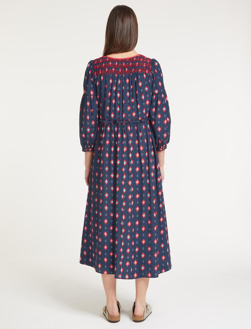 Yula Cotton Maxi Dress - Navy Ikat Print