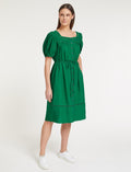 Poppy Linen Blend Midi Dress - Emerald Green