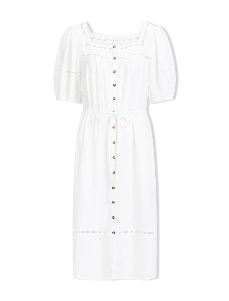 Poppy Linen Blend Midi Dress - White