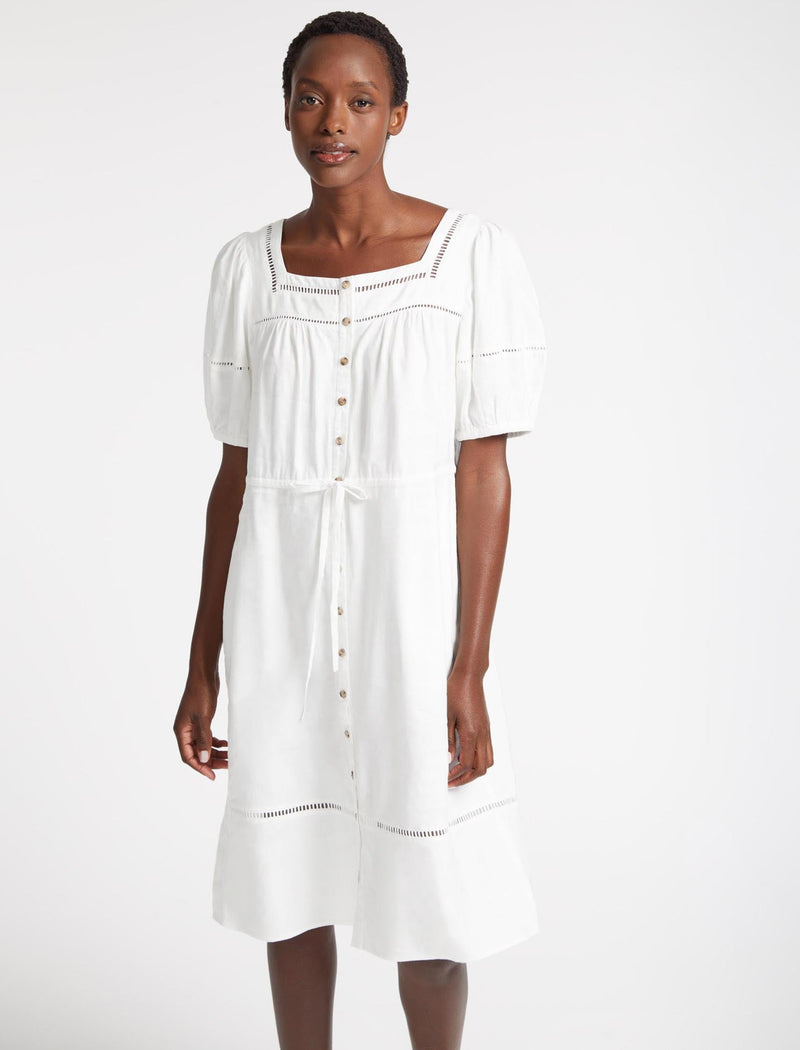 Poppy Linen Blend Midi Dress - White