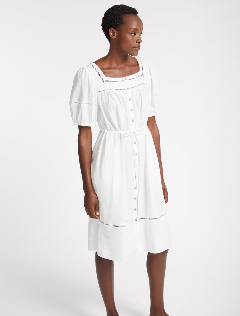 Poppy Linen Blend Midi Dress - White