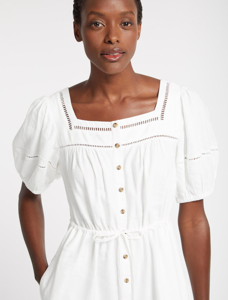 Poppy Linen Blend Midi Dress - White