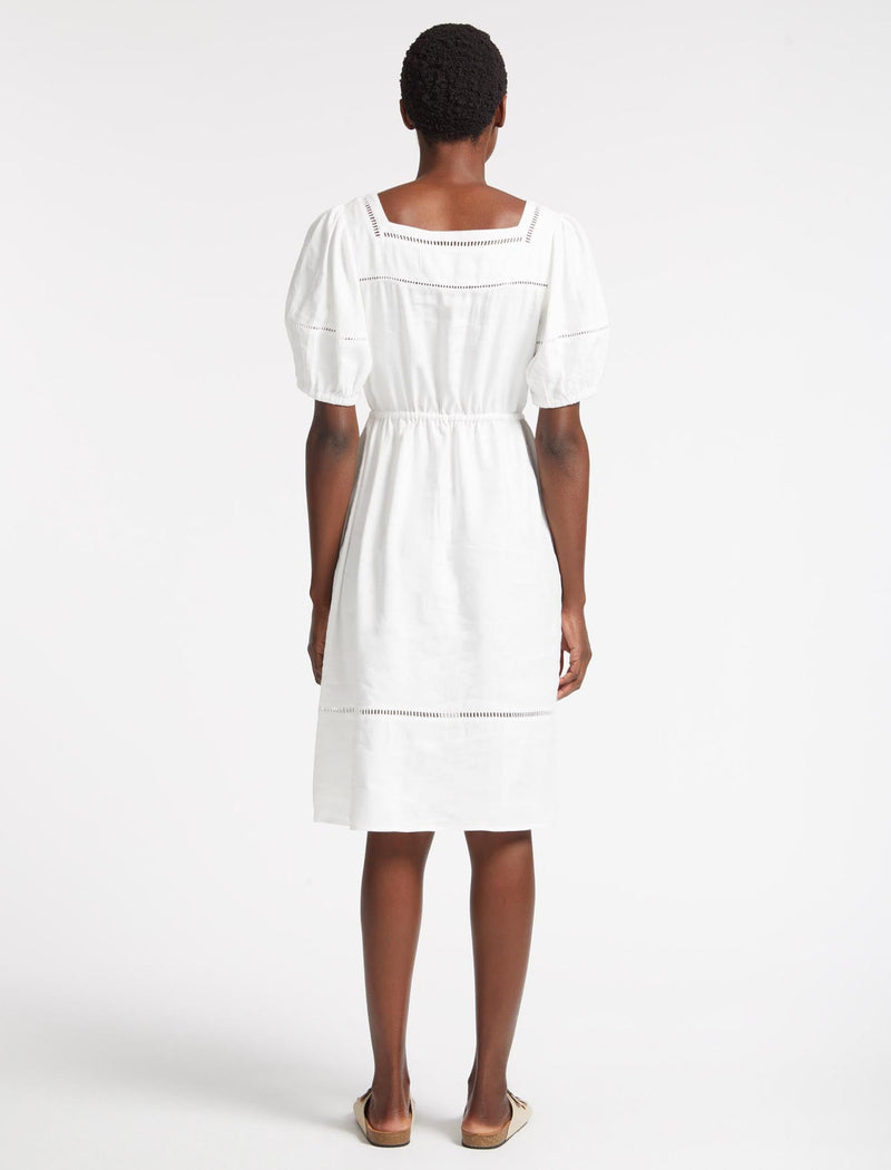 Poppy Linen Blend Midi Dress - White