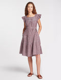 Maisie Organic Cotton Seersucker Midi Dress - Red White Check