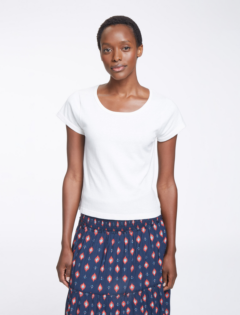 Madison Cotton Silk Blend Round Neck T-Shirt - White