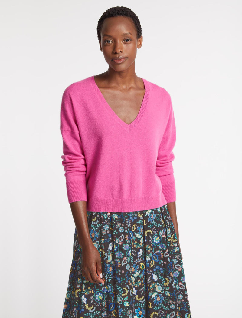 Joely Cashmere Curved Hem Boxy Jumper - Hot Pink