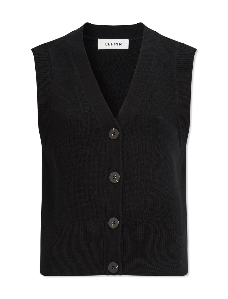 Meryl Wool V Neck Waistcoat - Black