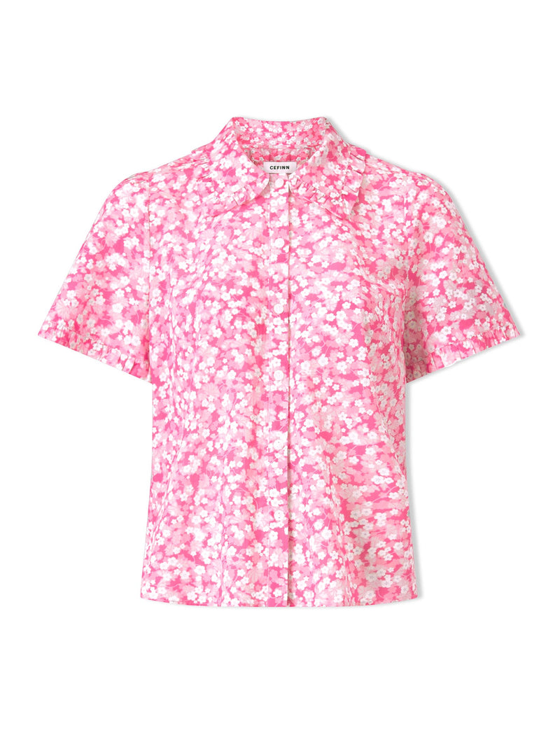 Pippi Cotton Blend Blouse - Hot Pink Blossom Print