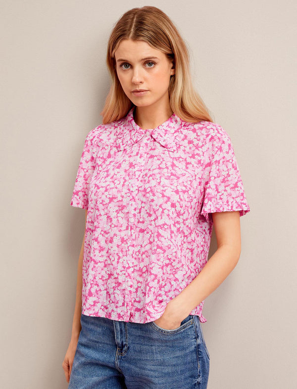 Pippi Cotton Blend Blouse - Hot Pink Blossom Print