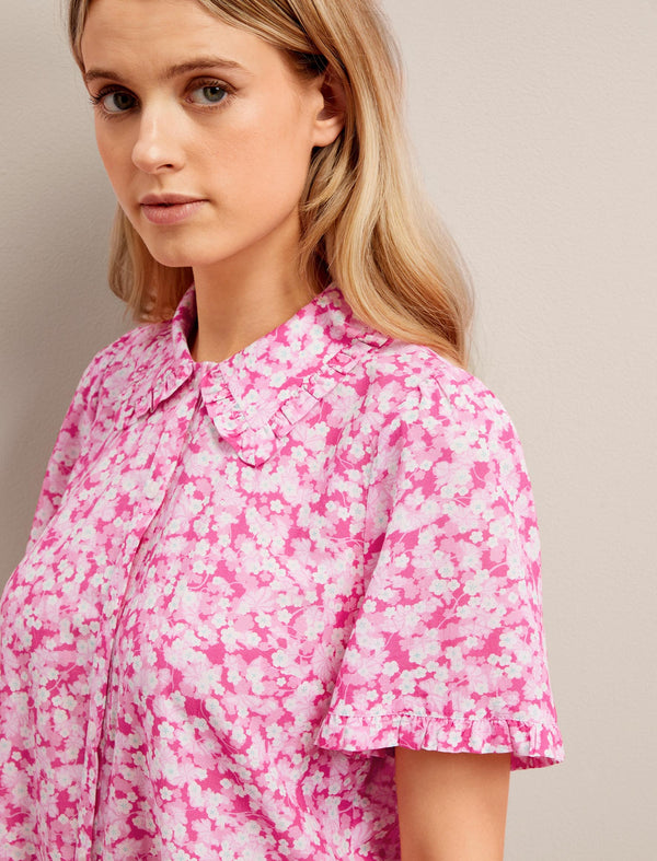 Pippi Cotton Blend Blouse - Hot Pink Blossom Print