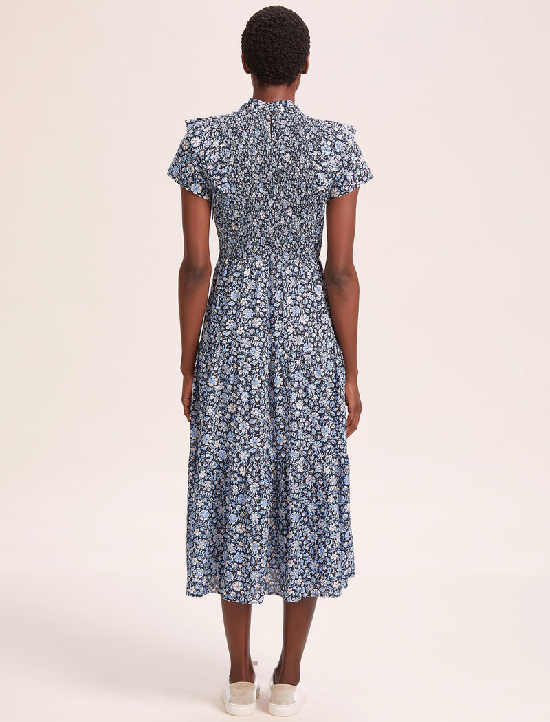 Sabrina Cotton Blend Maxi Dress - Blue Ditsy Carnation Print