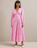Cora Cotton Blend Maxi Dress - Hot Pink Blossom Print