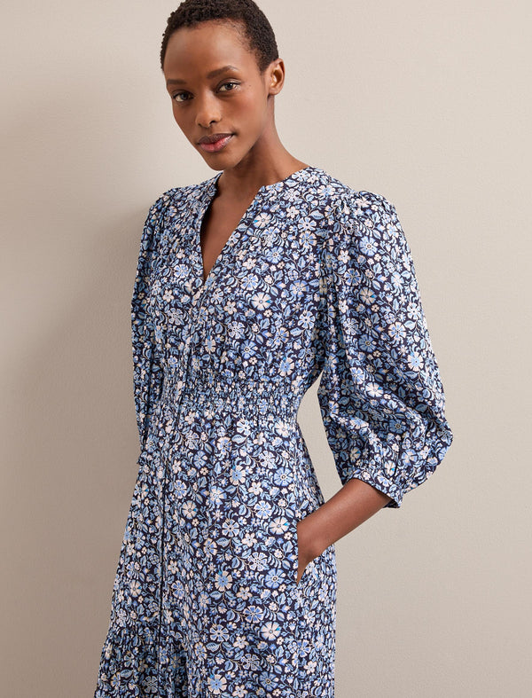 Aspen Cotton Blend Maxi Dress - Blue Ditsy Carnation Print