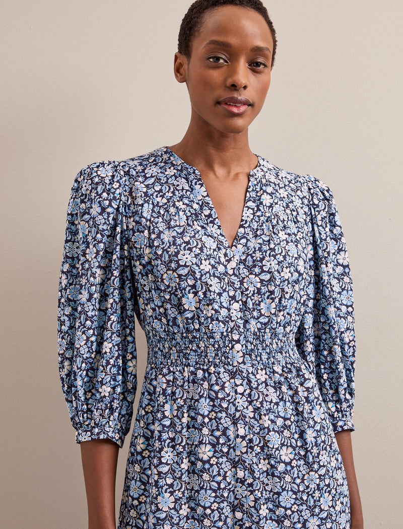 Aspen Cotton Blend Maxi Dress - Blue Ditsy Carnation Print