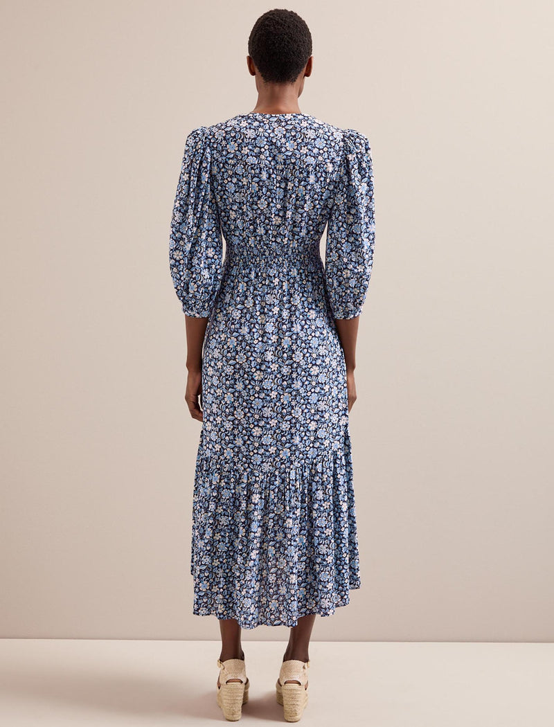 Aspen Cotton Blend Maxi Dress - Blue Ditsy Carnation Print