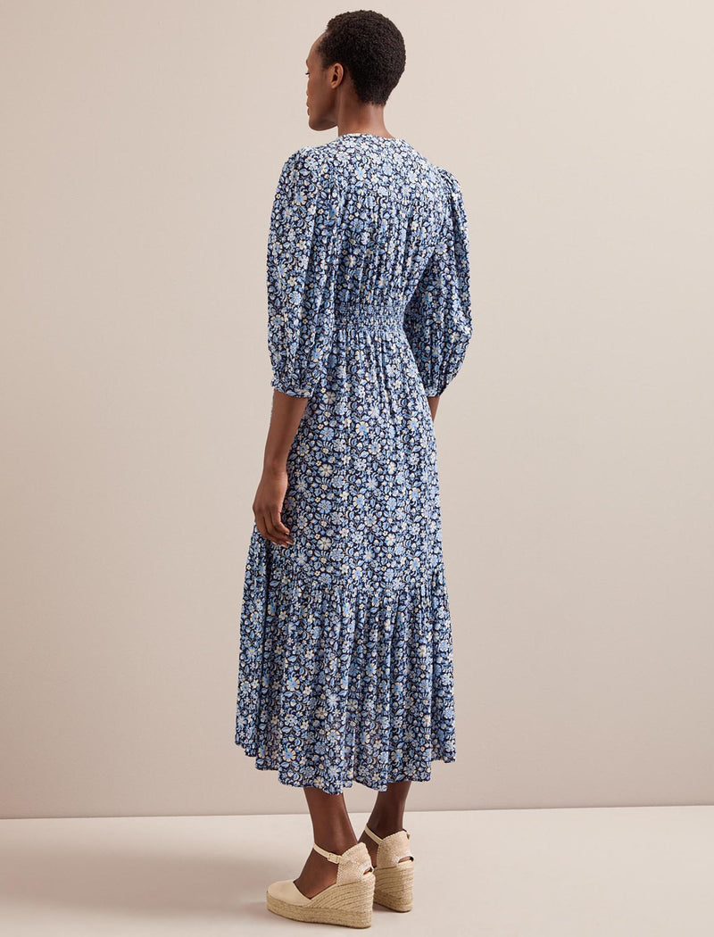 Aspen Cotton Blend Maxi Dress - Blue Ditsy Carnation Print