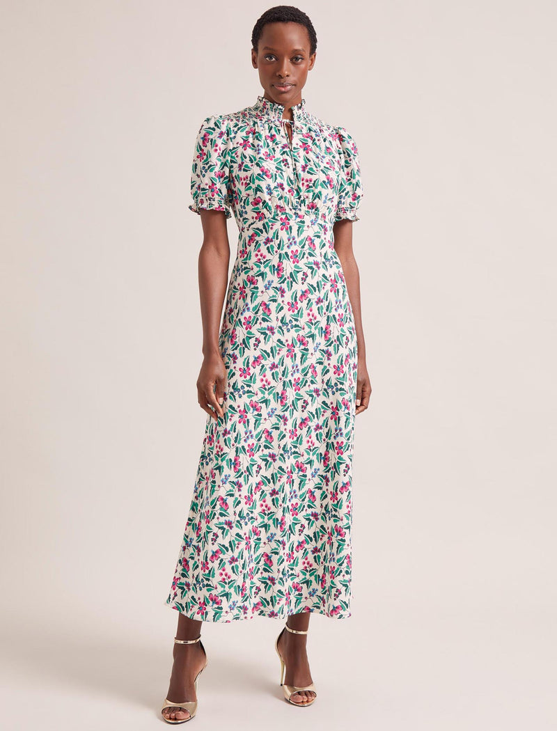 Irina Bias Cut Maxi Dress - White Multi Tropical Floral Print