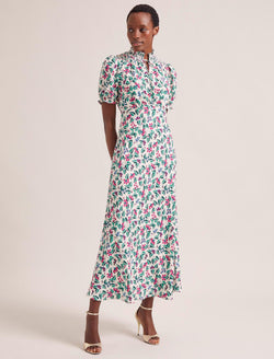 Irina Bias Cut Maxi Dress - White Multi Tropical Floral Print