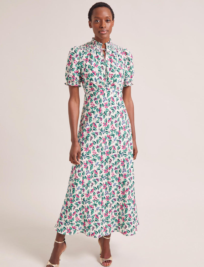 Irina Bias Cut Maxi Dress - White Multi Tropical Floral Print