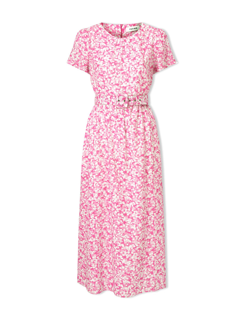 Nina Cotton Blend Maxi Dress - Hot Pink Blossom Print